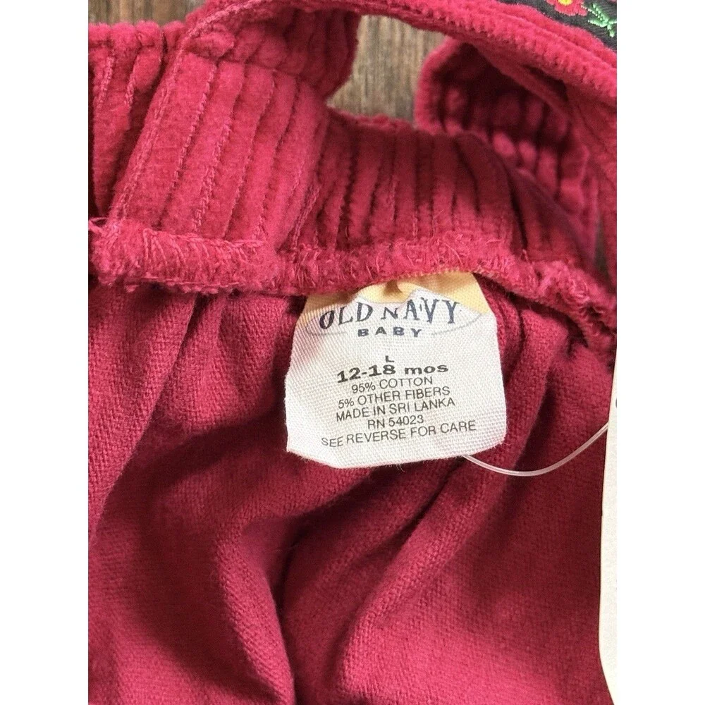 Rare Vintage Old Navy Toddler 12-18 Months Large Pink Corduroy Overall Girls